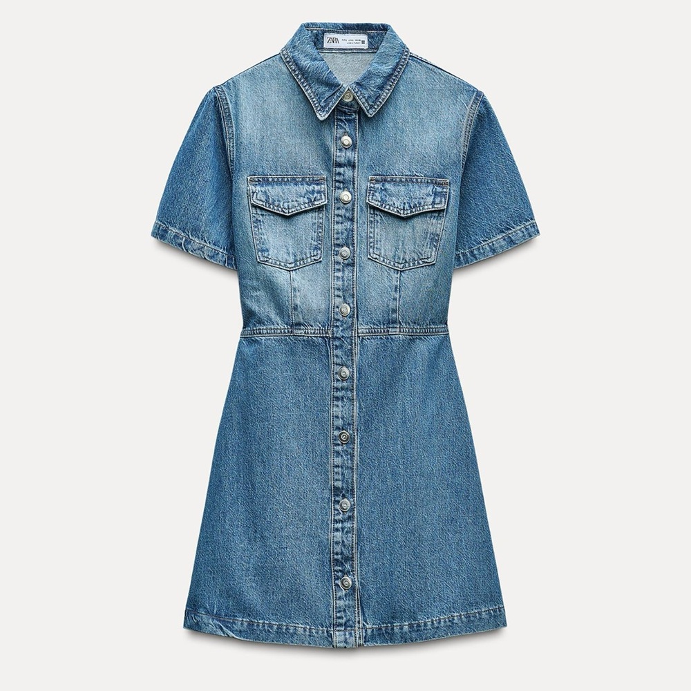 Zara Denim Mini Dress in Mid-Blue